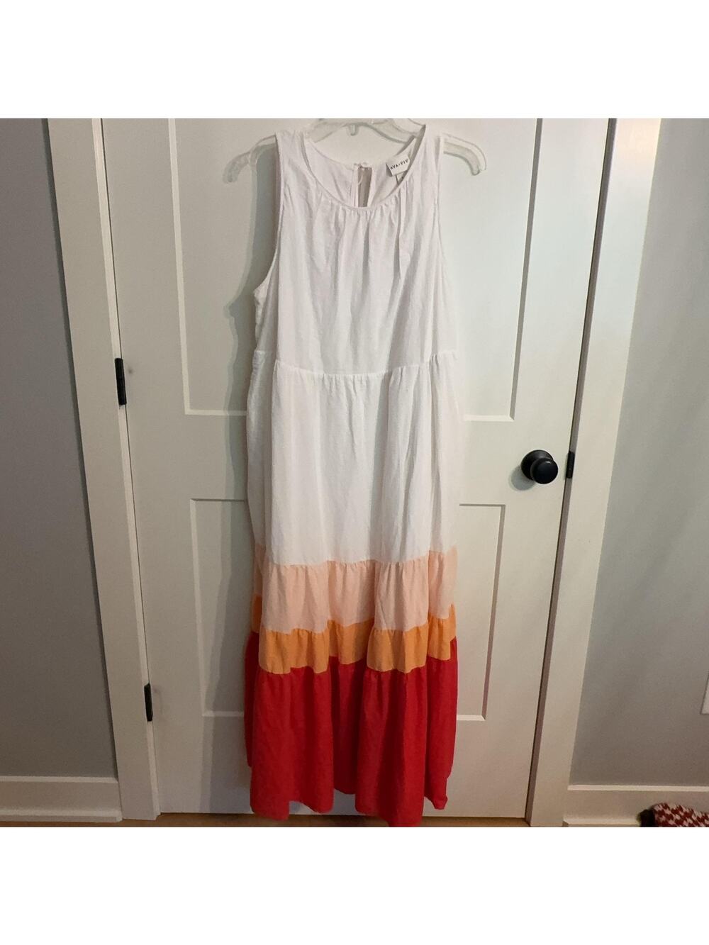 Ava & Viv Dress Plus X Multicolor Colorblock Tiered Maxi Sundress Pockets Summer